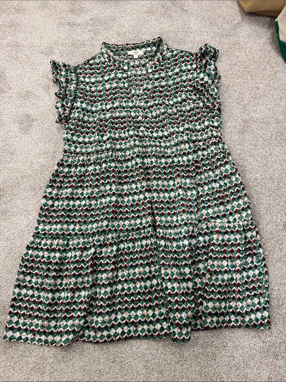 Patterned Ruffle Sleeve Dress - Green Multi - Picture 1 of 4